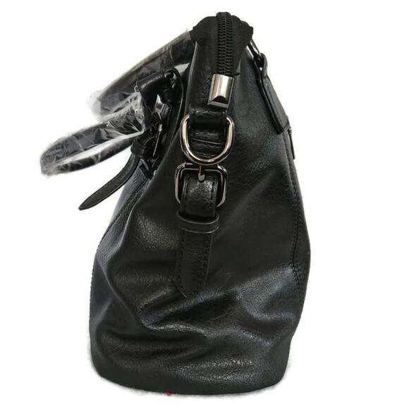 Women's 2 Piece Black Faux Leather Wristlet and Crossbody Tote Bag - Picture 3 of 5